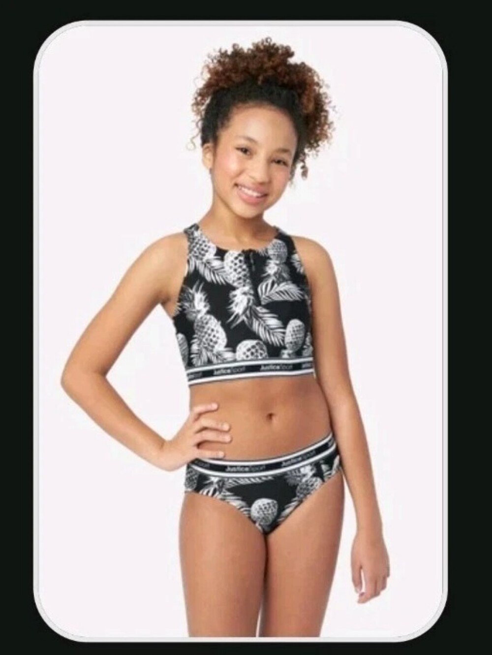Justice Black & White Pineapple Print Two-Piece Swim Set-Girls XS